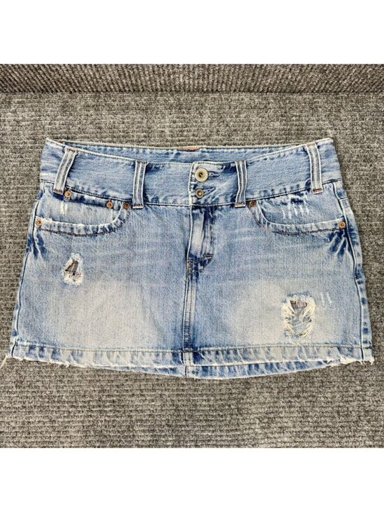 American Eagle Outfitters Dresses & Skirts - Vtg Y2K American Eagle Micro Mini Skirt Sz 8 Denim Jean Distressed Flap Pockets